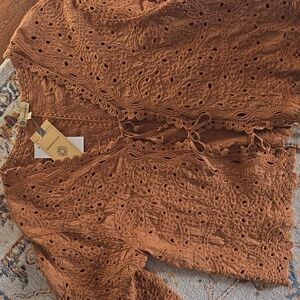 Democracy Women's Crochet Lace Blouse - Tan size Large NWT